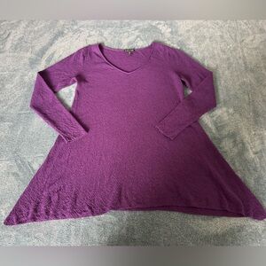 Eileen Fisher 100% Wool Purple V-Neck Sweater Tunic Sz XS Lightweight Lagenlook